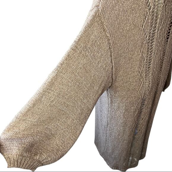 Anthropologie tan Crochet Duster Cardigan Sweater boho cotton open front - Picture 5 of 9